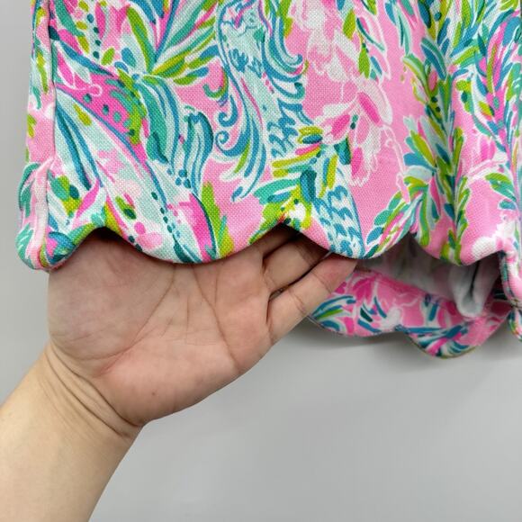 Lilly Pulitzer Buttercup Scallop Hem Shorts Sz 14 Pink Green Stretch Tropical - Picture 4 of 11